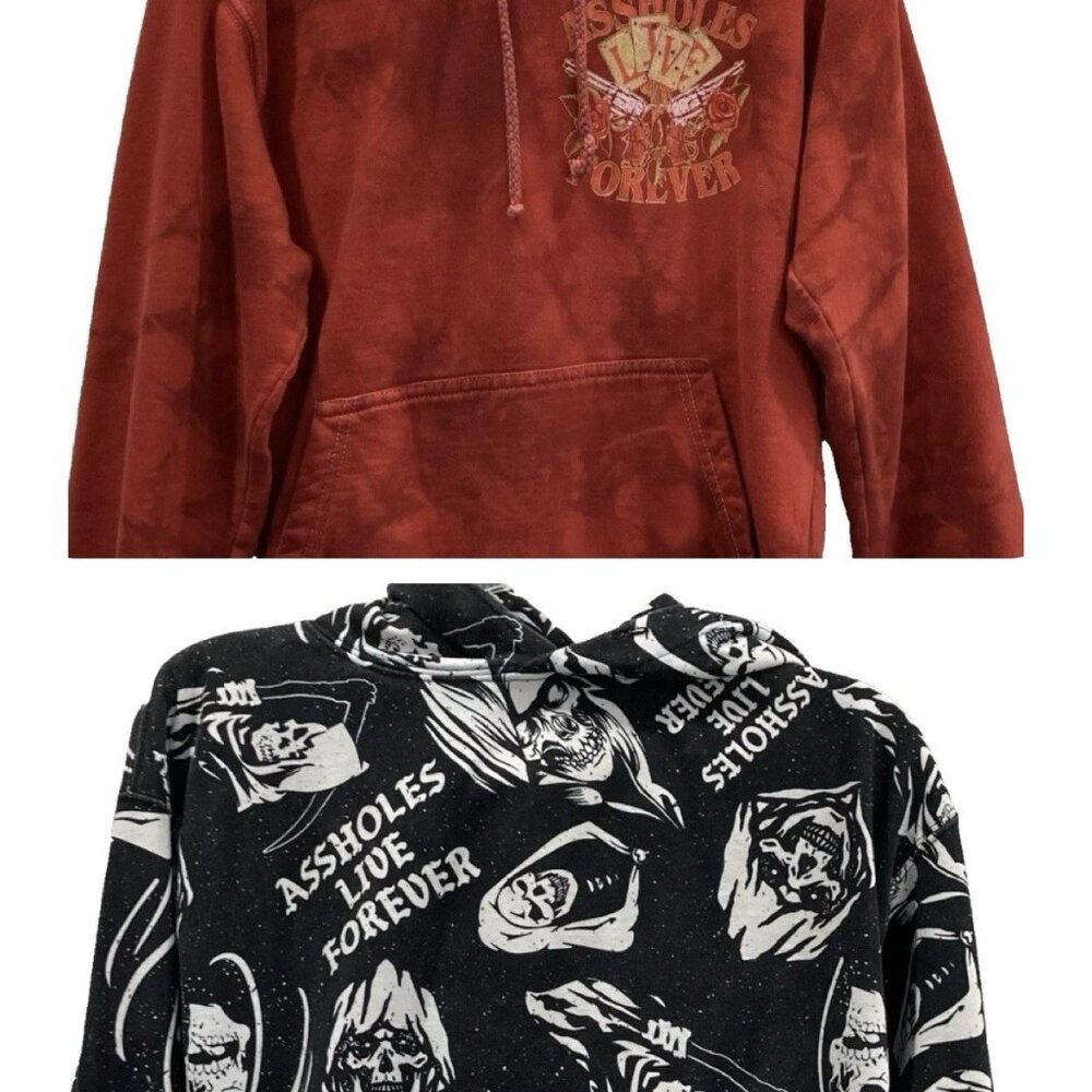 Ass holes Live Forever Hoodie Mens S Hooded Sweatshirt Lot Skeleton Grim Reaper